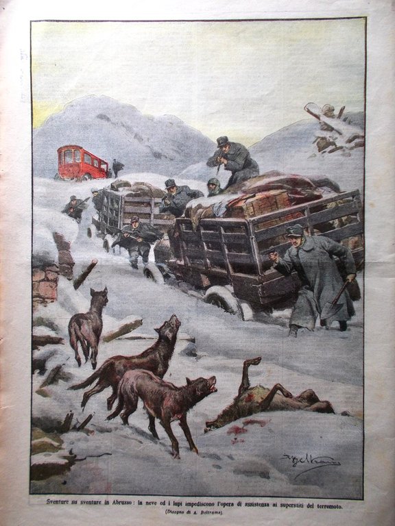 La Domenica del Corriere 7 Febbraio 1915 WW1 Giordano Avezzano …