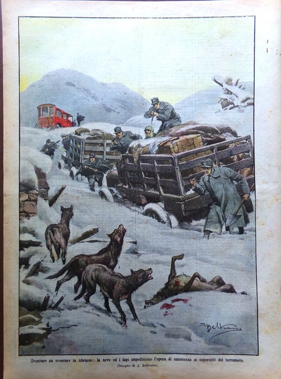 La Domenica del Corriere 7 Febbraio 1915 WW1 Giordano Avezzano …