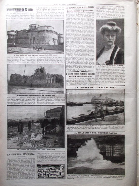 La Domenica del Corriere 7 Febbraio 1915 WW1 Giordano Avezzano …