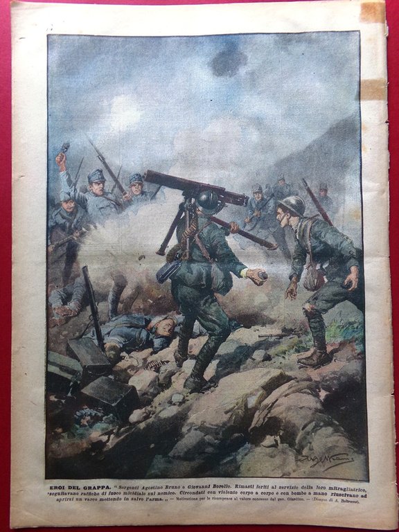 La Domenica del Corriere 7 Luglio 1918 WW1 Montello Baracchini …