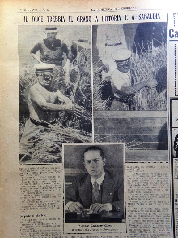 La Domenica del Corriere 7 Luglio 1935 Duce Trebbia Grano …