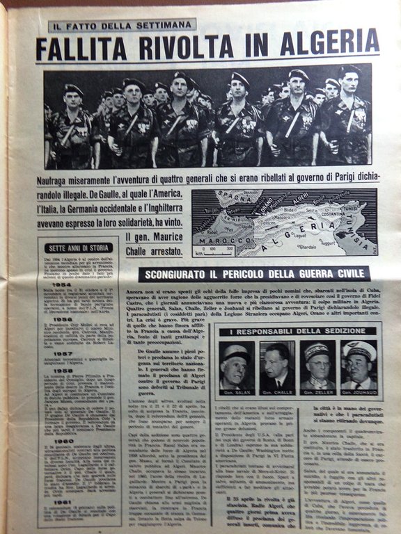 La Domenica del Corriere 7 Maggio 1961 Algeria Catania Campanile …