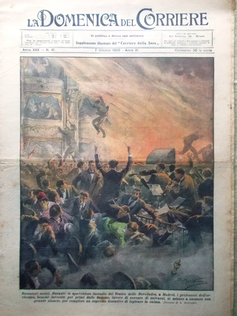 La Domenica del Corriere 7 Ottobre 1928 Incendio Novedades Chichibu …