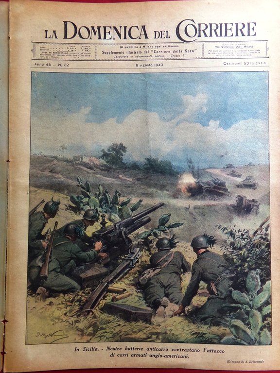 La Domenica del Corriere 8 Agosto 1943 WW2 Sicilia Ungheria …