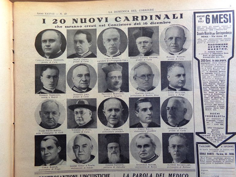 La Domenica del Corriere 8 Dicembre 1935 Cardinali Concistoro Gorrahei …