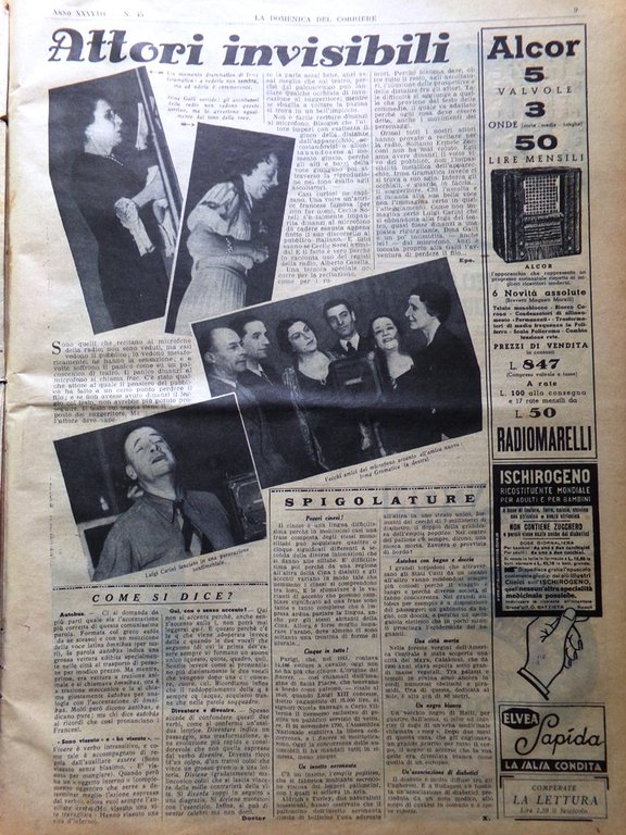 La Domenica del Corriere 8 Novembre 1936 Mussolini Attori Radio …