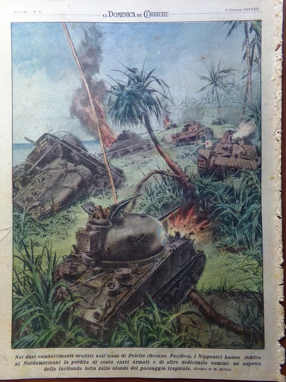 La Domenica del Corriere 8 Ottobre 1944 WW2 Isola Peleliu …