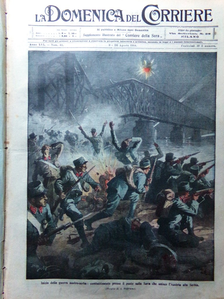 La Domenica del Corriere 9 Agosto 1914 WW1 Guerra Austria …