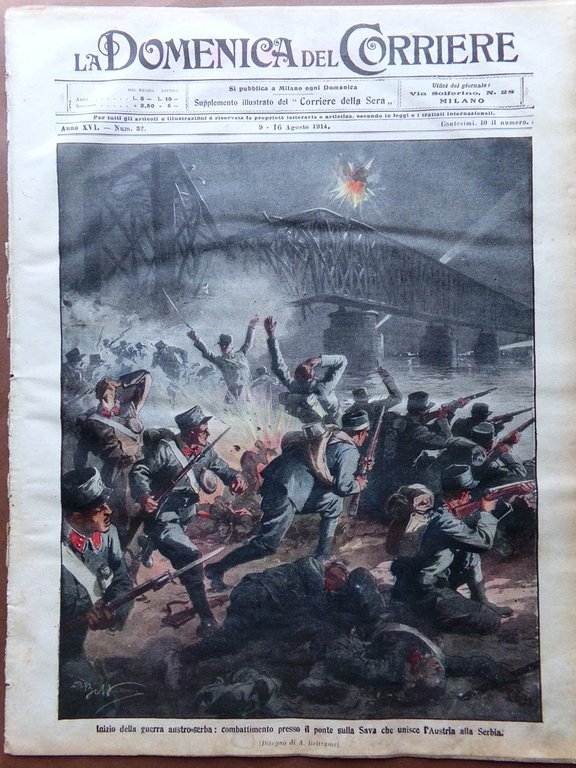 La Domenica del Corriere 9 Agosto 1914 WW1 Guerra Austria …