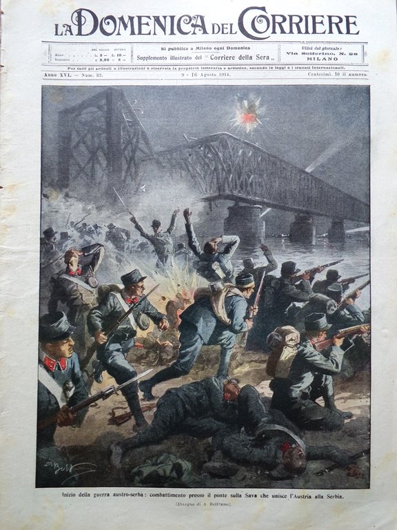 La Domenica del Corriere 9 Agosto 1914 WW1 Guerra Austria …