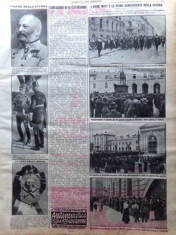 La Domenica del Corriere 9 Agosto 1914 WW1 Guerra Austria …