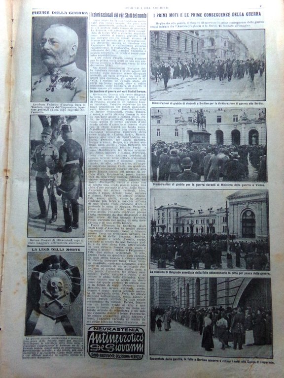 La Domenica del Corriere 9 Agosto 1914 WW1 Guerra Austria …