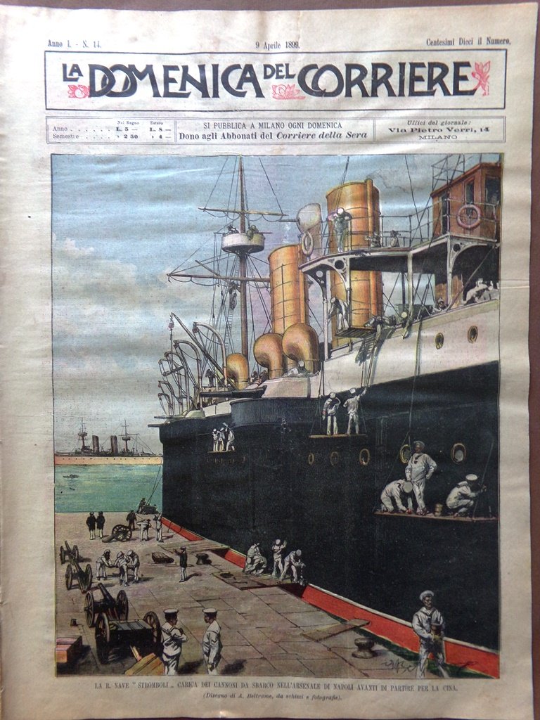 La Domenica del Corriere 9 Aprile 1899 Pompieri Carro Firenze …