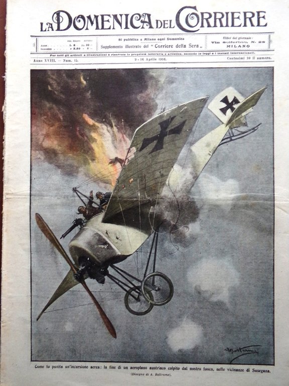 La Domenica del Corriere 9 Aprile 1916 WW1 Ospedale Milano …