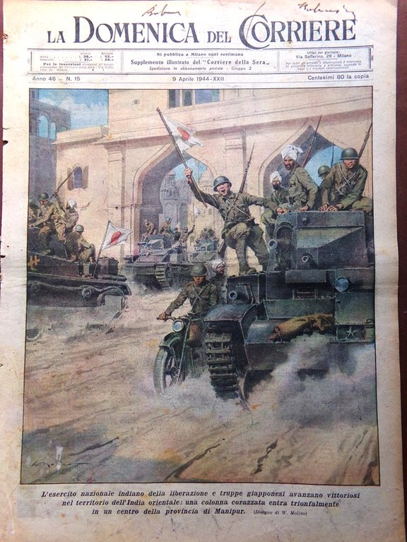 La Domenica del Corriere 9 Aprile 1944 WW2 Manipur Vannini … | Immagine Gallery 1