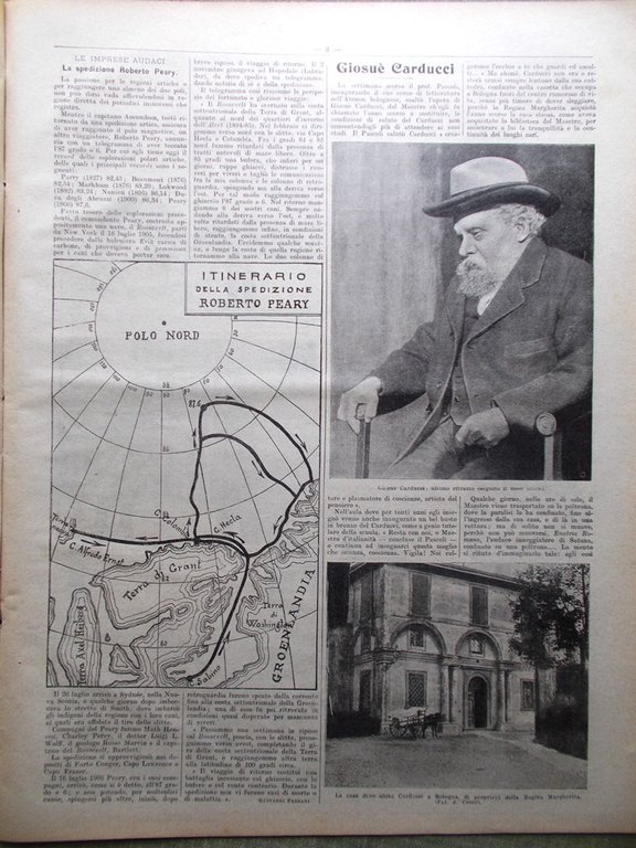 La Domenica del Corriere 9 Dicembre 1906 Carducci Spedizione Peary …