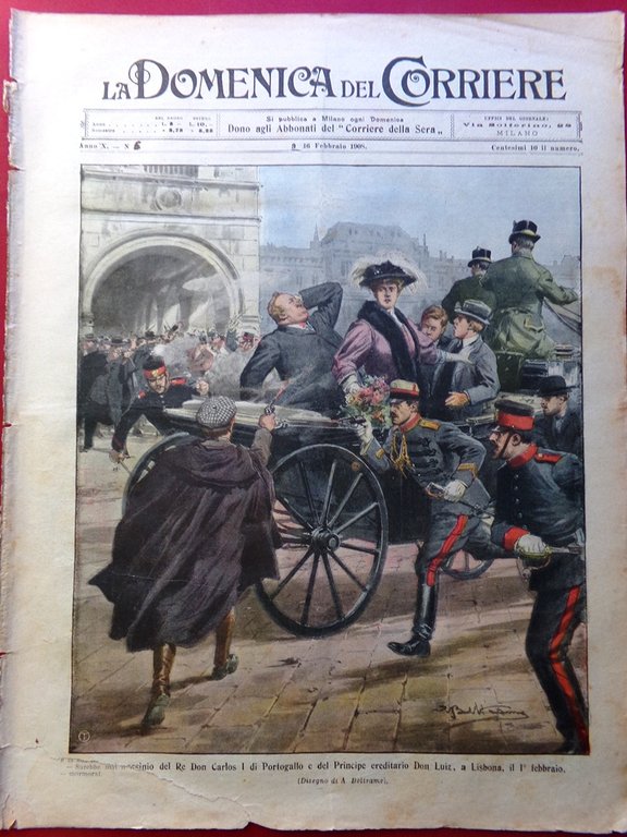 La Domenica del Corriere 9 Febbraio 1908 Assassinio Re Portogallo … | Immagine Gallery 1