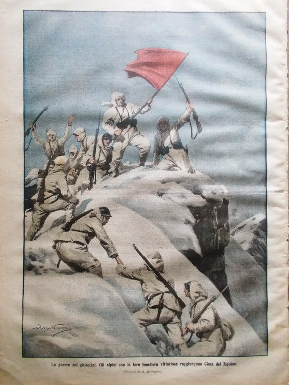 La Domenica del Corriere 9 Giugno 1918 WW1 Alpini Ghiacciai …