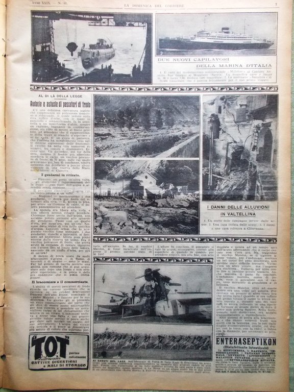 La Domenica del Corriere 9 Ottobre 1927 Alluvioni Valtellina Ape …