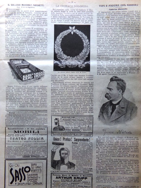 La Domenica del Corriere 9 Settembre 1900 Friedrich Nietzsche Garella …