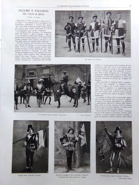 La Grande Illustrazione d'Italia Luglio 1926 Palio Siena Chiavari Usmate …