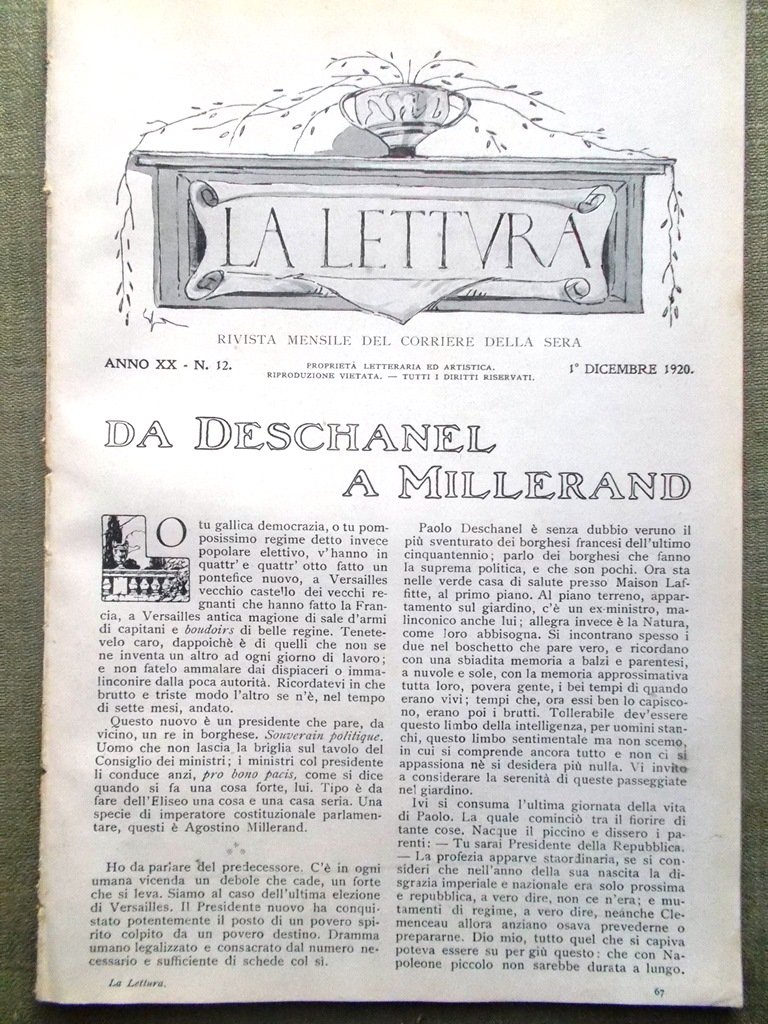 La Lettura del Dicembre 1920 Ernesto Rossi Boito Pechino Gesù …