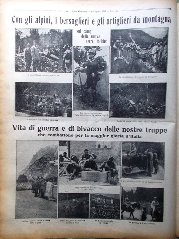 La Tribuna Illustrata 1 Agosto 1915 WW1 Alpini Carso Montecatini …