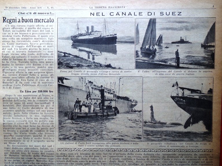 La Tribuna Illustrata 1 Dicembre 1935 Suez Gaetano Giardino Inghilterra …