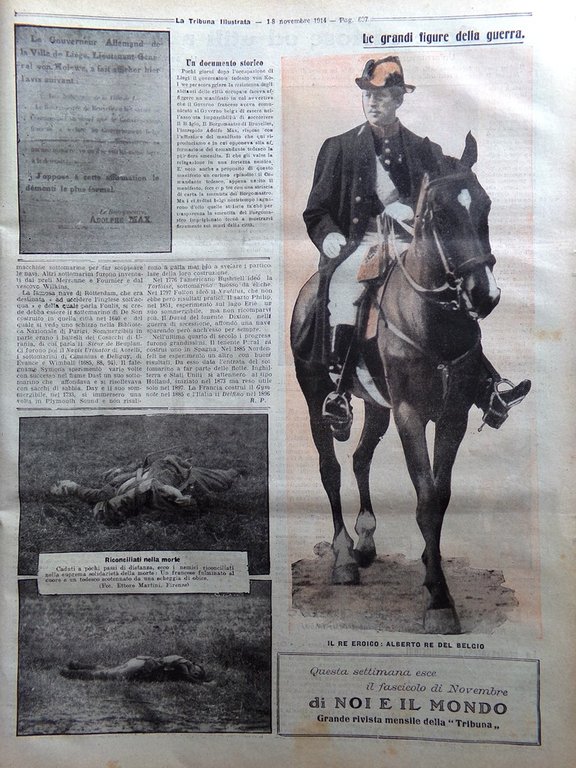 La Tribuna Illustrata 1 Novembre 1914 WW1 Alberto Belgio Sottomarini …