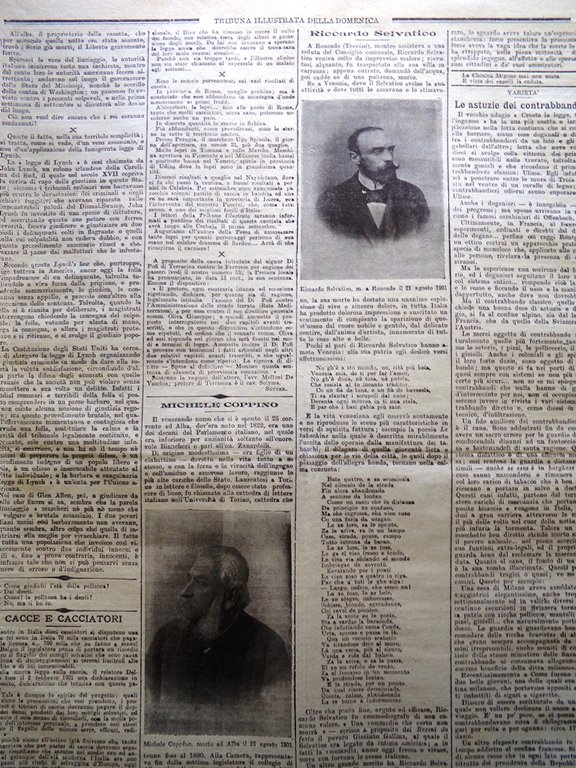 La Tribuna Illustrata 1 Settembre 1901 Coppino Selvatico Contrabbandieri Sovrani