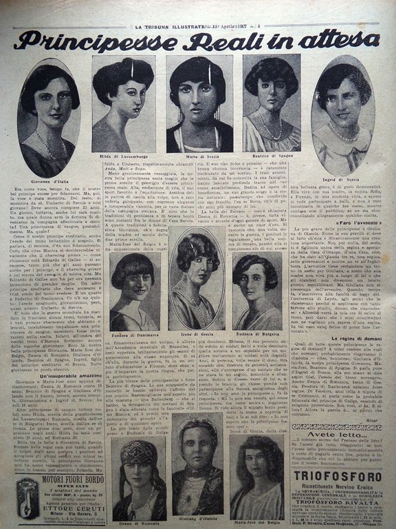 La Tribuna Illustrata 10 Aprile 1927 Fleming Canella Vanara Principesse …