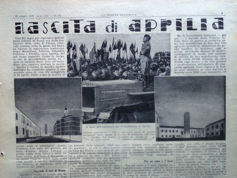 La Tribuna Illustrata 10 Maggio 1936 Nascita Aprilia Comunicazioni Africa …