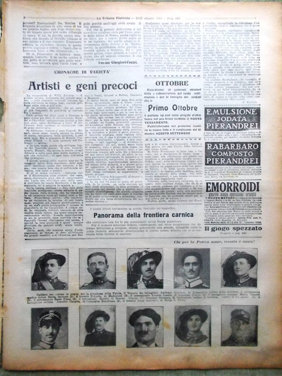 La Tribuna Illustrata 10 Ottobre 1915 WW1 Cadore Giappone Predil …