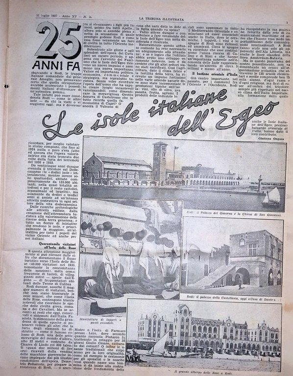 La Tribuna Illustrata 11 Luglio 1937 Isole Egeo Agricoltura Comunicazioni …