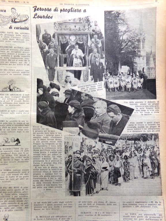 La Tribuna Illustrata 12 Maggio 1935 Preghiere Lourdes Sparizioni Cervello …