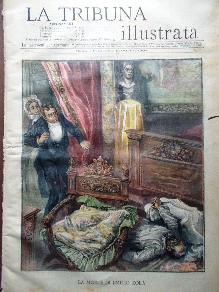 La Tribuna Illustrata 12 Ottobre 1902 Morte di Emile Zola …
