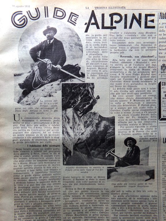 La Tribuna Illustrata 14 Agosto 1938 Manovre Guide Alpine Gentinetta …