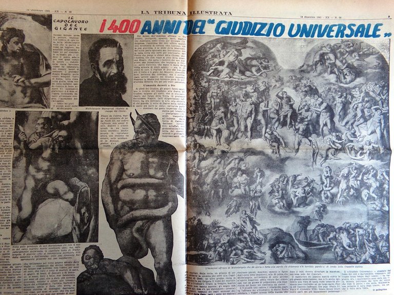 La Tribuna Illustrata 14 Dicembre 1941 WW2 Michelangelo Giudizio Universale …