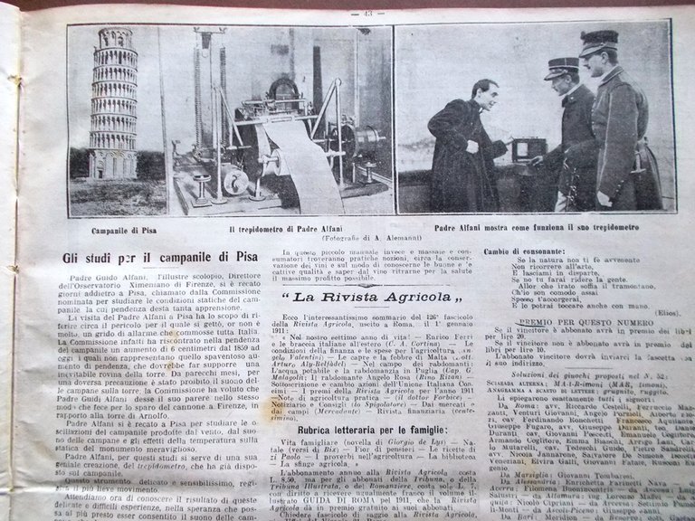 La Tribuna Illustrata 15 Gennaio 1911 Campanile Pisa Napoli Bosco …