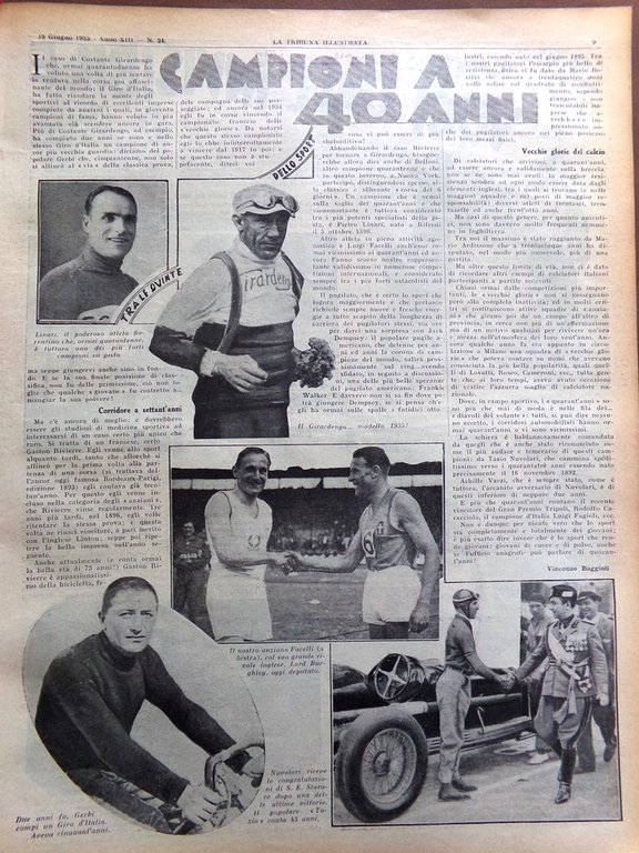 La Tribuna Illustrata 16 Giugno 1935 Castiglioni Nuvolari Isola d'Ischia …