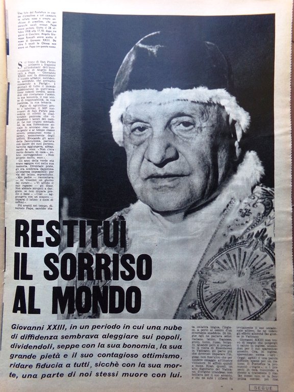 La Tribuna Illustrata 16 Giugno 1963 Morte Papa Giovanni XXIII …