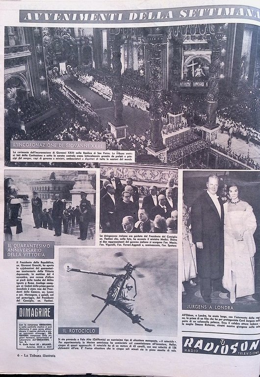 La Tribuna Illustrata 16 Novembre 1958 Incoronazione Giovanni XXIII Michel …