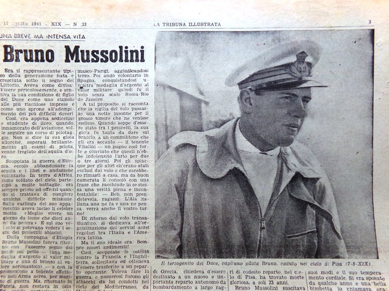 La Tribuna Illustrata 17 Agosto 1941 WW2 Morte Bruno Mussolini …