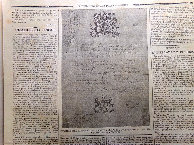 La Tribuna Illustrata 18 Agosto 1901 Morte Francesco Crispi Baratieri …