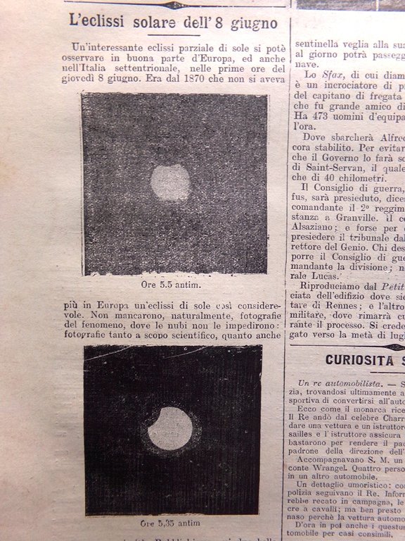 La Tribuna Illustrata 18 Giugno 1899 Ritorno Dreyfus Eclissi Sole …