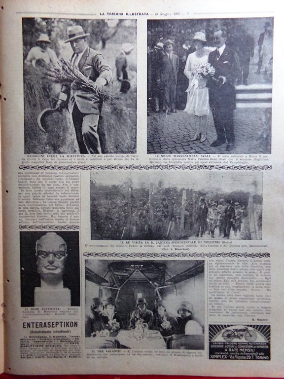 La Tribuna Illustrata 19 Giugno 1927 Nuvolari Mussolini Mietitura Marconi …