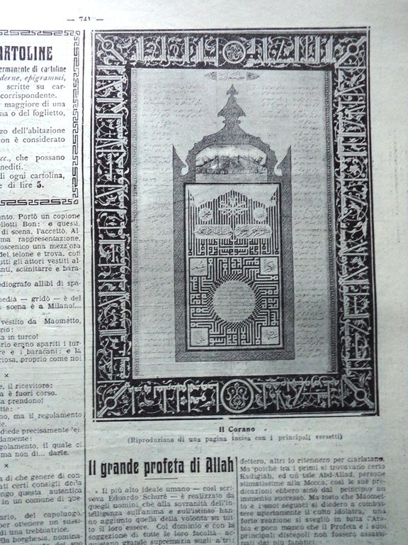 La Tribuna Illustrata 19 Novembre 1911 Allah Corano Premi Nobel …