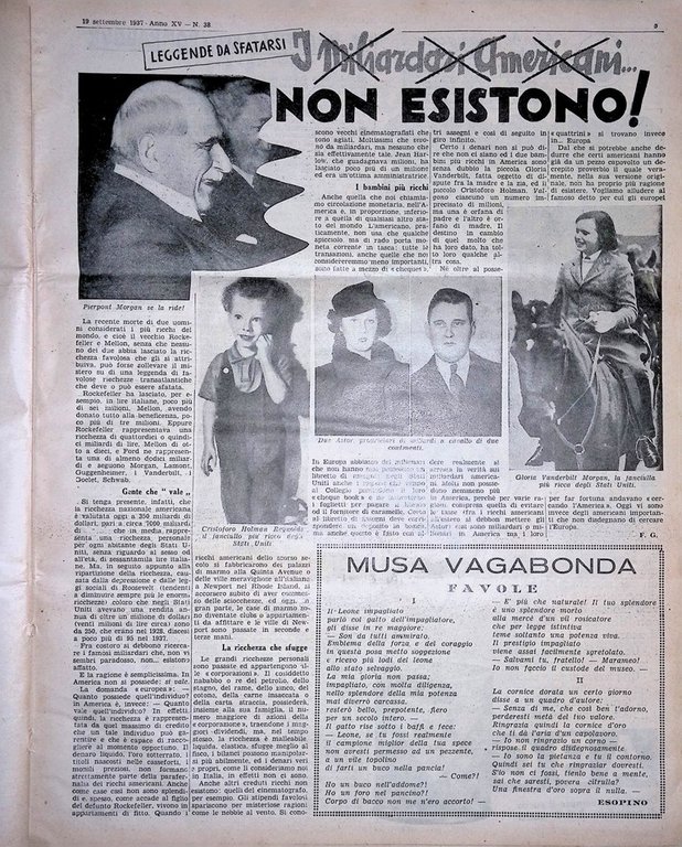 La Tribuna Illustrata 19 Settembre 1937 Eccidio Potes Palombaro Miliardari …