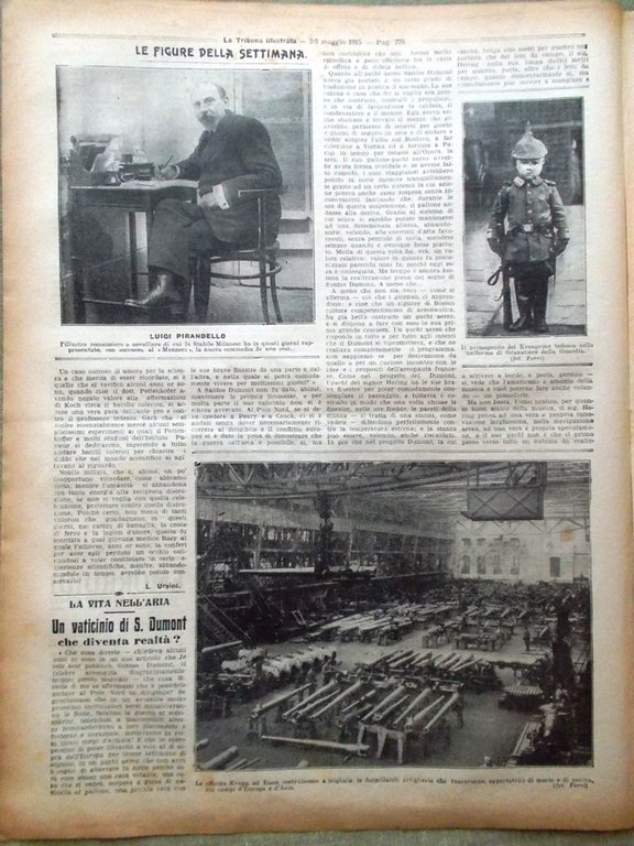 La Tribuna Illustrata 2 Maggio 1915 WW1 Pirandello Avezzano Garros …