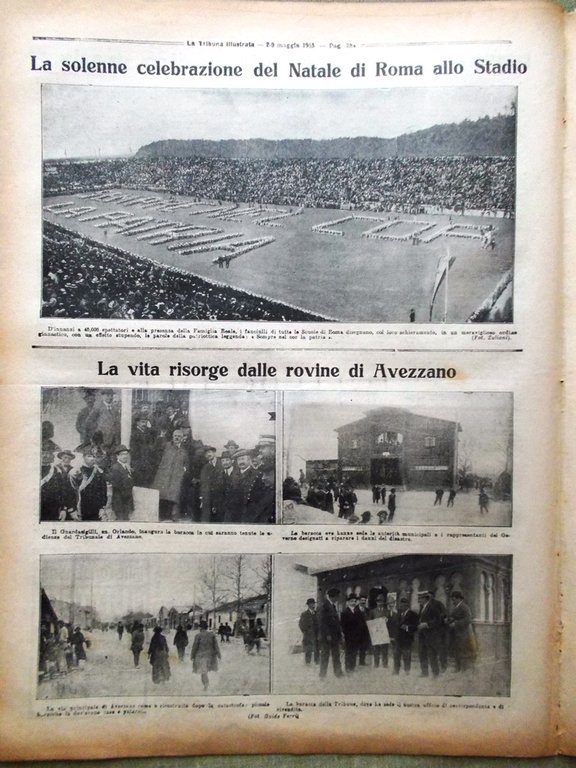 La Tribuna Illustrata 2 Maggio 1915 WW1 Pirandello Avezzano Garros …